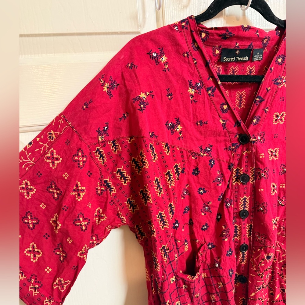 Sacred Threads Boho 100% Cotton Oversized Beaded Blouse - Picture 4 of 5